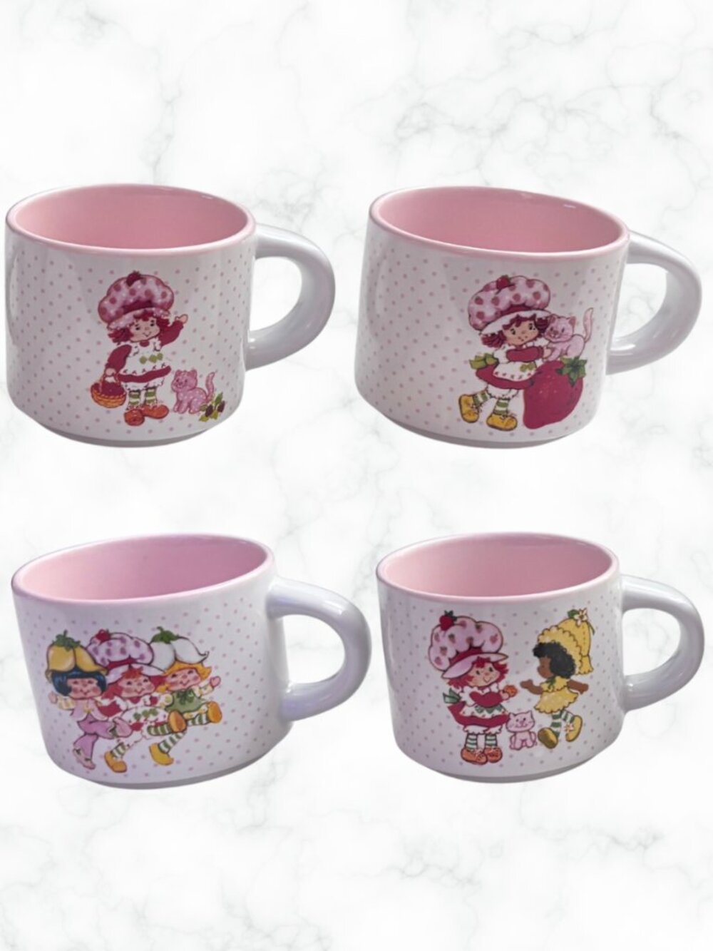 NWOT | Strawberry Shortcake Mug Set Pink Polka Dot Collectible Espresso Cups